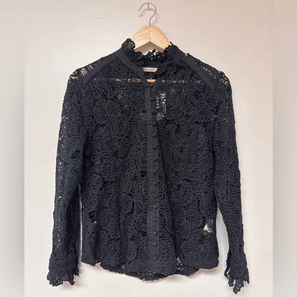 Soft Surroundings top shirt black lace button dark romantic fairy PS